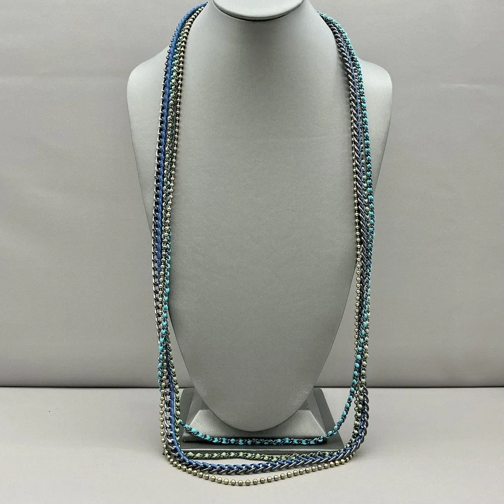 Premier Designs Necklace Multicolor Satin Chain Layered Long Boho Statement 28